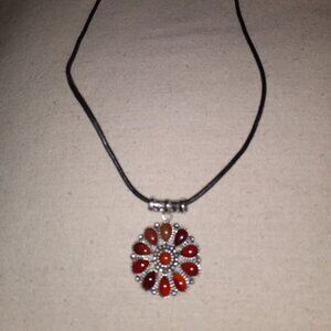 LJ: Marked 925 red stone pendant necklace.